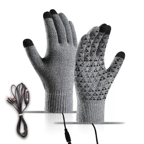 Gray USB 5V Direct-Plug Electric Heating Gloves, Knitted Winter Warm Cycling Skiing Fishing Gloves Non-Adjustable Constant Heat Requires Power Bank for Operation