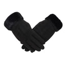 Women's Elegant Faux Suede Winter Gloves with Cozy Fleece Lining and Faux Fur Cuff, Touchscreen Compatible Right Index Finger, Available in 9 Attractive Colors