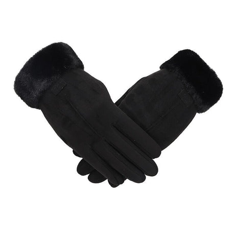 Women's Elegant Faux Suede Winter Gloves with Cozy Fleece Lining and Faux Fur Cuff, Touchscreen Compatible Right Index Finger, Available in 9 Attractive Colors