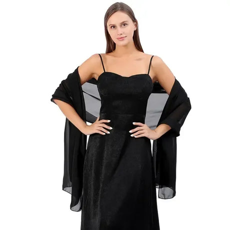 Black Evening Dress Lady Cape Shawl Wrap 200x70 cm, Elegant Polyester Design for Formal Events, Weddings, Parties, and Special Occasions All Seasons