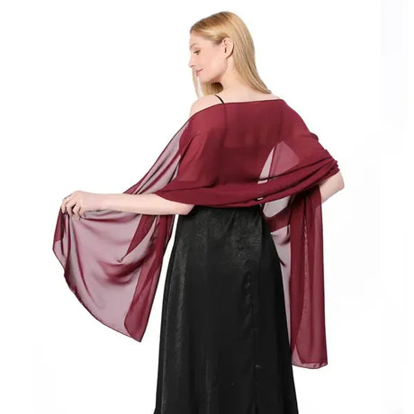 Dark Red Evening Dress Lady Cape Shawl Wrap 200x70 cm, Elegant Retro Polyester Design for Weddings, Parties, and Special Occasions All Season Wear