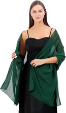 Dark Green Soft Chiffon Shawl Wrap for Women 180x70 cm, Lightweight Breathable Skin-Friendly Fabric for Wedding Evening Party and Travel, Great Gift for Ladies