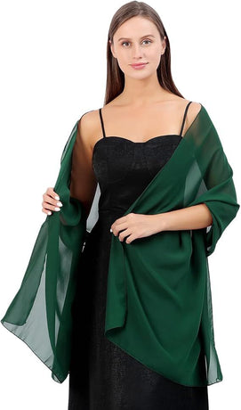Dark Green Soft Chiffon Shawl Wrap for Women 180x70 cm, Lightweight Breathable Skin-Friendly Fabric for Wedding Evening Party and Travel, Great Gift for Ladies