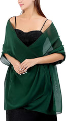 Dark Green Soft Chiffon Shawl Wrap for Women 180x70 cm, Lightweight Breathable Skin-Friendly Fabric for Wedding Evening Party and Travel, Great Gift for Ladies