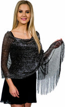 Gold European Style Silk Scarf Tassel Shawl for Women 50x164 cm, Lightweight with Silver Glitter Thread, Perfect for Evening Parties and Formal Events