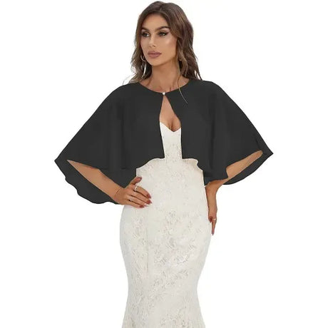Chiffon Capelet Shawl Wrap for Women Evening Dress Wedding, Button Front Lightweight Flowing Design with Two Wearing Styles, Hand Wash Cold for Easy Care