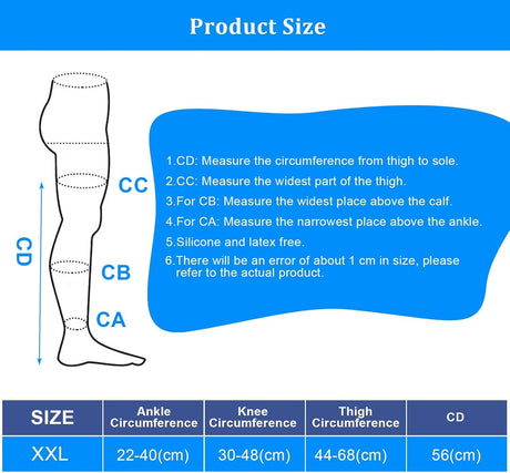 Thigh High Compression Socks for Women Men 23-32 mmHg Open Toe, Level 2 Support for Varicose Veins Edema, Breathable Cotton Spandex with Silicone Dotted Bands