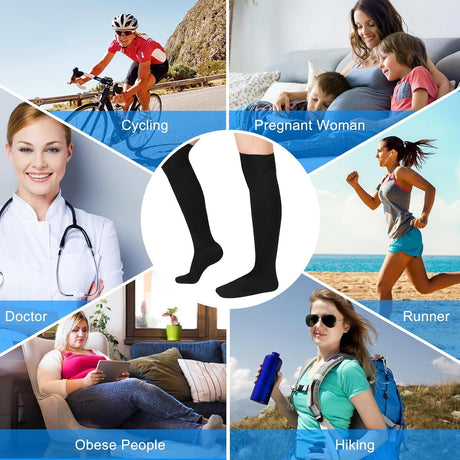 Thigh High Compression Socks for Women Men 15-21 mmHg Closed Toe, Level 1 Support for Edema Pregnancy, Breathable Polyester with Non-Slip Cuffs for All-Day Wear