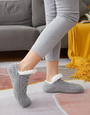Gray Warm Non-Slip Knitted Thick Lined Cozy Winter Slippers for Women and Men, One Size Fits Most with Silicone Grips, Perfect for Home and Indoor Use