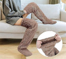 Brown Over Knee High Fuzzy Plush Teddy Slipper Socks for Women, Open Toe Non-Slip Design, Extra Long 55 cm for Warmth Indoors and Outdoors
