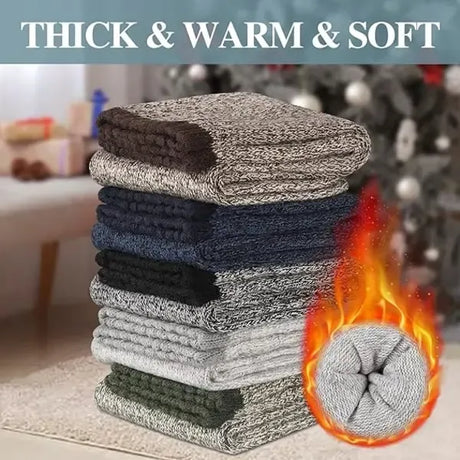 Men's Warm Wool Thermal Socks Pack, Thick Hiking Crew Boot Socks with Soft Breathable Fabric, Size UK 6-11 for Winter Outdoor Casual Wear