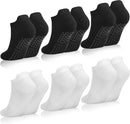 Black and White Non-Slip Yoga Pilates Socks for Women with Silicone Grips, Combed Cotton Breathable Striped Design, One Size Fits Most for Gym Barre and Dance