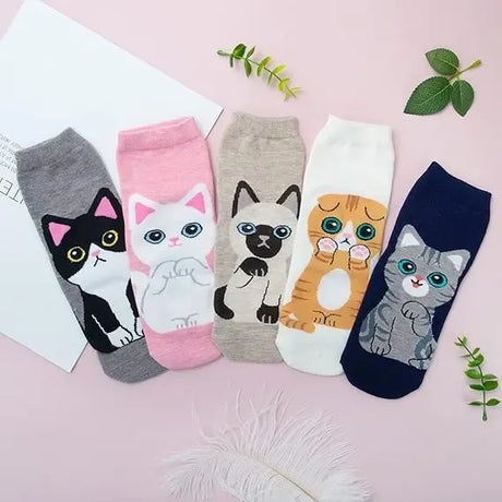 Women's Cute Animal Socks Pack 5 Pairs, Cat Dog Owl Designs in Bright Colors, Soft Breathable Cotton Blend for UK 6-8, Perfect Fun Gift for Christmas