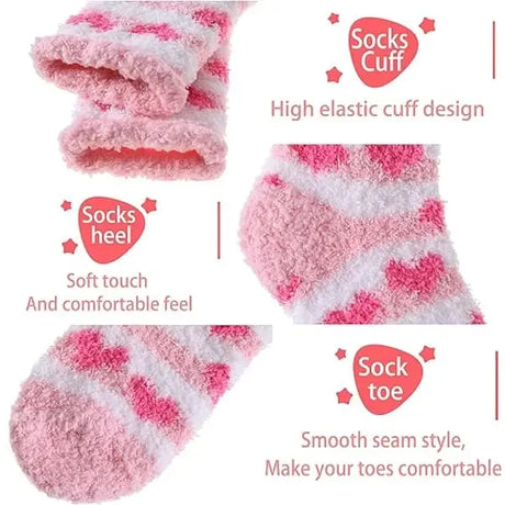 Pink Thick Plush Cozy Winter Socks for Women, Pack of Pairs with Fuzzy Warm Lining, Soft Breathable Fabric for US 5-10, Perfect for Slipper and Outdoor Wear