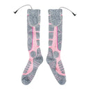 Pink USB Rechargeable Electric Heated Socks for Winter Skiing, Full Foot Heating with Carbon Fiber Wire, Machine Washable with Battery Pocket for Cold Weather