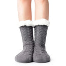 Grey Furry Warm Knitted Slipper Socks with Non-Slip Sole, Ultra-Soft Fleece Lining Cable Knit Design, One Size Fits Most EU 35-43 for Indoor Comfort