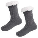 Grey Furry Warm Knitted Slipper Socks with Non-Slip Sole, Ultra-Soft Fleece Lining Cable Knit Design, One Size Fits Most EU 35-43 for Indoor Comfort