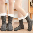 Grey Furry Warm Knitted Slipper Socks with Non-Slip Sole, Ultra-Soft Fleece Lining Cable Knit Design, One Size Fits Most EU 35-43 for Indoor Comfort