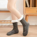 Grey Furry Warm Knitted Slipper Socks with Non-Slip Sole, Ultra-Soft Fleece Lining Cable Knit Design, One Size Fits Most EU 35-43 for Indoor Comfort