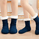 Blue Furry Warm Knitted Slipper Socks with Non-Slip Sole, Ultra-Soft Fleece Lining Cable Knit Design, One Size Fits Most EU 35-43 for Home and Office Use