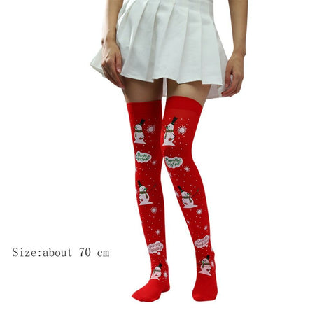 Christmas Over Knee and Thigh High Warm Socks, 70 cm Length Cozy Polyester Knit, Festive Design for Holiday Parties and Cold Weather Wear