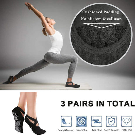 Women's Anti-Slip Yoga Pilates Ballet Dance Socks with Silicone Grips, Combed Cotton Breathable Design for US 5.5-11, Ideal for Barefoot Workouts and Home Use