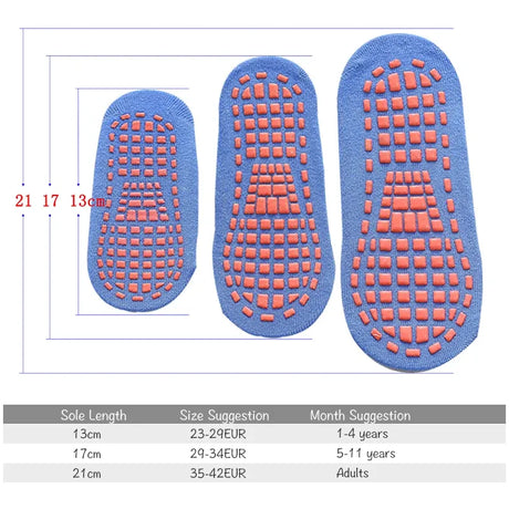 Gray Anti-Slip Trampoline Socks for Parent-Child Use, Cotton Polyester Spandex with Silicone Dots, Elastic Sports Socks for Kids 5-11 Years Old