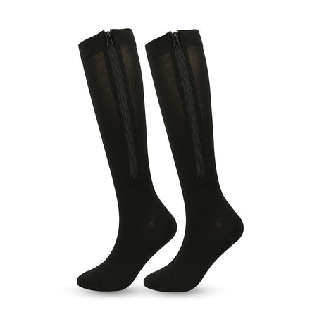 Black Zipper Compression Socks 2 Pairs for Men Women, Easy On-Off with Skin Protection Zipper, Closed Toe Medical Stocking for Circulation and Swelling L/XL
