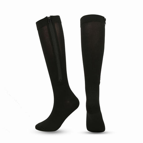 Black Zipper Compression Socks 2 Pairs for Men Women, Easy On-Off with Skin Protection Zipper, Closed Toe Medical Stocking for Circulation and Swelling L/XL