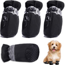 Black Dog Boots Paw Protectors with Reflective Straps, Non-Slip Nylon Cotton Shoes 4 Pieces for Small Medium Dogs, Adjustable Sizes 4-7 for Outdoor Walking