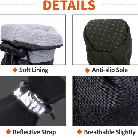 Black Dog Boots Paw Protectors with Reflective Straps, Non-Slip Nylon Cotton Shoes 4 Pieces for Small Medium Dogs, Adjustable Sizes 4-7 for Outdoor Walking