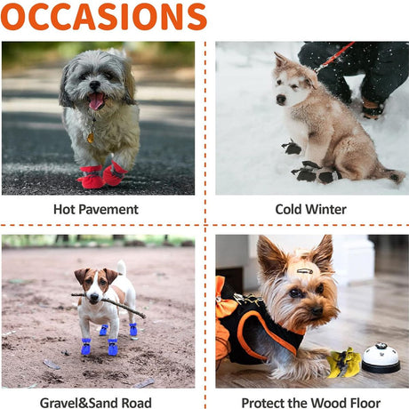 Black Dog Boots Paw Protectors with Reflective Straps, Non-Slip Nylon Cotton Shoes 4 Pieces for Small Medium Dogs, Adjustable Sizes 4-7 for Outdoor Walking