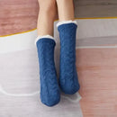 Blue Warm Knitted Non-Slip Thick Winter Socks with Cozy Inner Lining, One Size Fits Most, Breathable Cotton Blend for Indoor Home Office Use