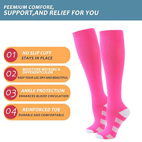 Wide Calf Compression Socks for Nurses and Runners, 90% Nylon 10% Spandex Graduated Support for Circulation, Breathable Stretchy Fit for All-Day Comfort