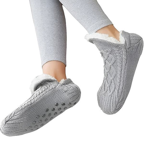 Gray TS-Knitted Velvet Wool Anti-Slip Slippers for Home, V-Shaped Comfort Fit, Size 35-39 with Non-Slip Sole for Yoga Travel and Office Use