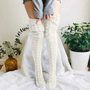White Warm Knitted Knee High and Thigh High Socks, Super Soft Wool Blend 75 cm Length, Machine Washable Perfect for Autumn Winter with Skirts and Dresses
