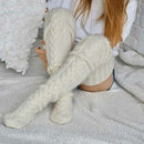 White Warm Knitted Knee High and Thigh High Socks, Super Soft Wool Blend 75 cm Length, Machine Washable Perfect for Autumn Winter with Skirts and Dresses