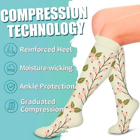 Compression Socks for Women Men Circulation 6 Pack, Graduated Support for Running Athletic Sports L/XL, Breathable Nylon Polyester for All-Day Comfort and Performance