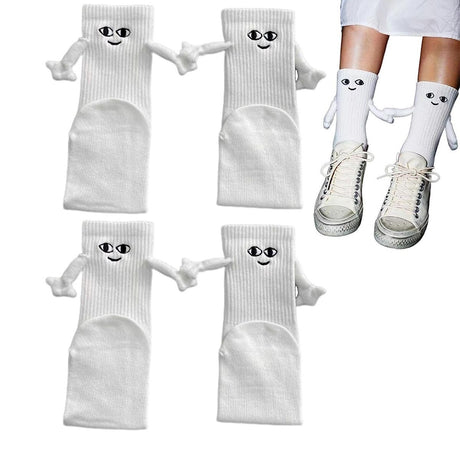 White and Black Magnetic Couple Socks 2 Pairs, Cute Hand-Holding Design with Magnets, Soft Breathable Cotton for Fun Gifts and Party Favors