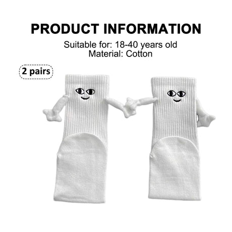 White and Black Magnetic Couple Socks 2 Pairs, Cute Hand-Holding Design with Magnets, Soft Breathable Cotton for Fun Gifts and Party Favors