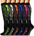 Unisex Knee-High Compression Socks 6 Pairs for Running Sports Travel Flying Cycling, 360-Degree Stretch Breathable S/M with Upgraded Nylon for Muscle Support