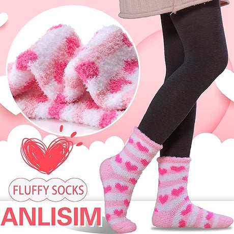 Pink Thick Plush Winter Socks 6 Pairs for Women, Cozy Fuzzy Warm Lining Soft Breathable Fit US 5-10, Perfect for Slipper Christmas and Outdoor Wear