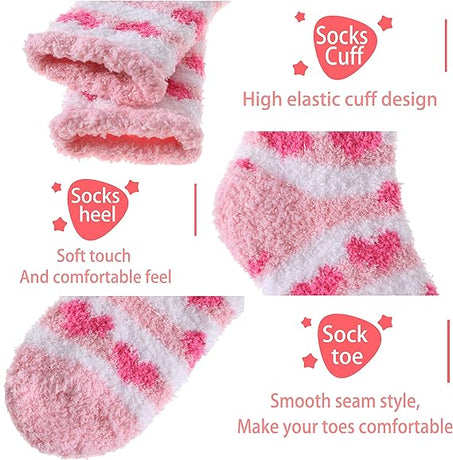 Pink Thick Plush Winter Socks 6 Pairs for Women, Cozy Fuzzy Warm Lining Soft Breathable Fit US 5-10, Perfect for Slipper Christmas and Outdoor Wear