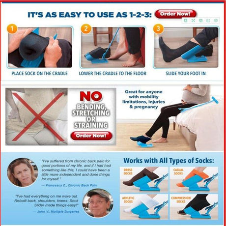 Sock Aid Tool for Put On and Take Off Support Stockings, Ergonomic Cradle Design with Soft Rubberized Grip, Suitable for Compression Socks, Seniors and Pregnancy