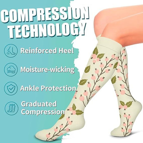 Compression Socks 6 Pairs for Men Women Improved Circulation, Graduated Support for Running Sports L/XL, Breathable Nylon Polyester All-Day Comfort and Recovery