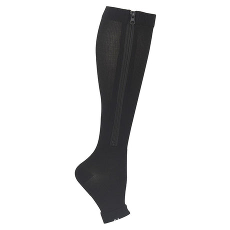 Black Zipper Compression Sports Socks 1 Pair, Elastic Ven Design for Running Football, Graduated Compression with Side Zipper for Easy On-Off and Muscle Support