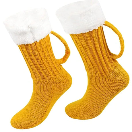 Beer Mug Socks Funny Knitted 3D Beer Handle Socks for Men, Winter Warm Floor Socks with Soft Cotton Blend, One Size 36-42 for Fun Gifts and Novelty Wear
