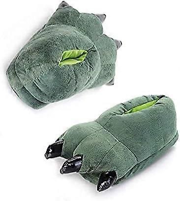 Green Plush Animal Paw Slippers for Men Women Kids, Fuzzy Dinosaur Claw Design with Non-Slip Sole, Cozy Warm House Slippers Size 40-43 for Indoor Comfort