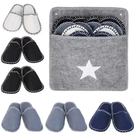 Felt Slippers 6-Pack Quiet Non-Slip for Travel Hotel Home, Washable Portable Guest Slippers with Textured Soles, 2 Pairs per Size 36-39 40-42 43-45