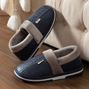 Black Faux Fur Warm Waterproof Indoor Flat Slippers for Men, Non-Slip Rubber Sole, Size 50-51 for Large Feet, Cozy Bedroom Shoes for Winter
